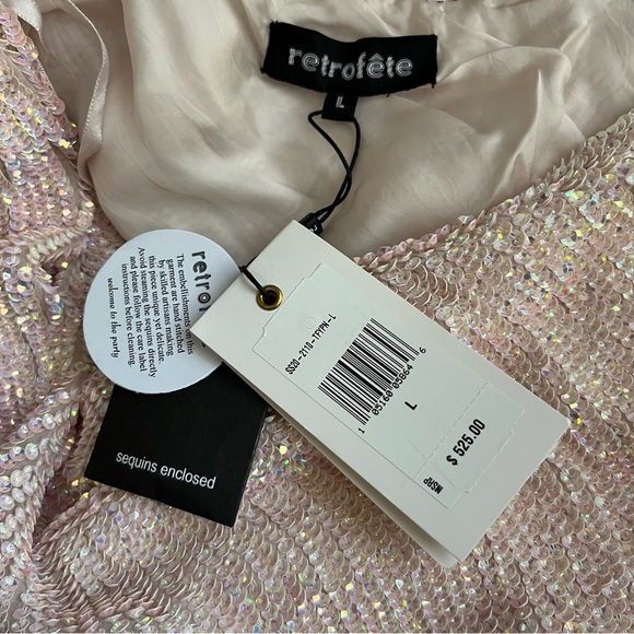NWT RETROFETE ELLA ONE SHOULDER SEQUIN MINI DRESS IN TAFFY PINK SIZE LARGE - Picture 11 of 16